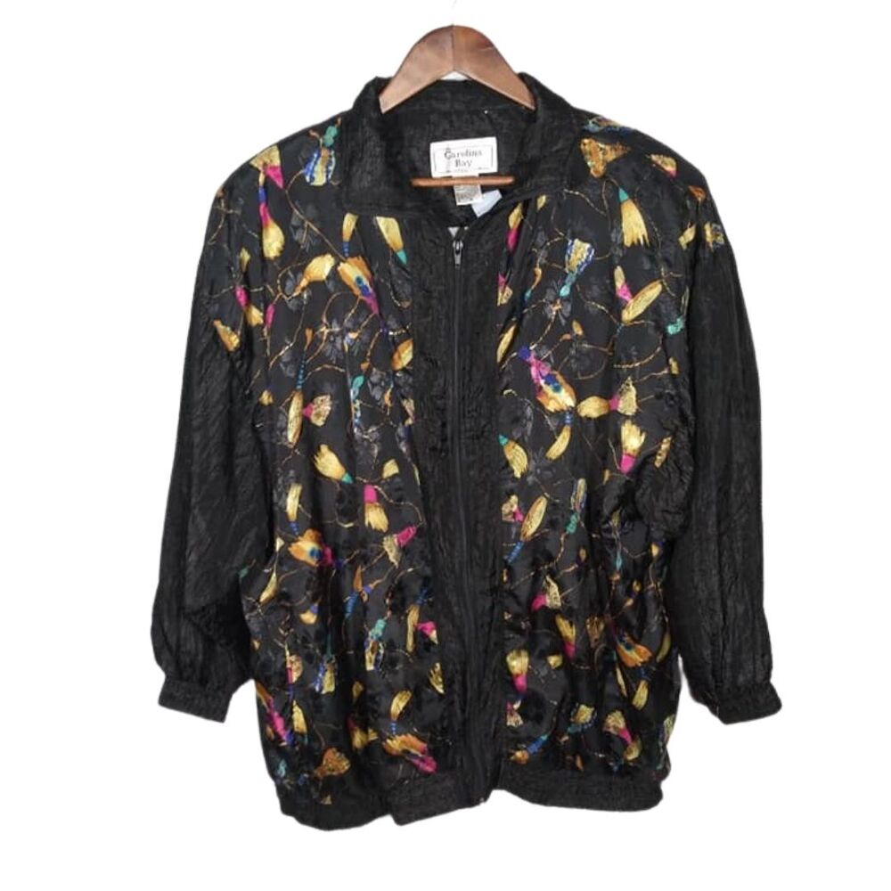 Vintage Carolina Bay Black Colorful Tassle Grandma Core Plus Size Windbreaker 20